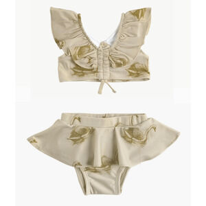 NWT Kate Quinn Ruffle Crop Swim Suit Set Bikini Fennel Swan 0-3m